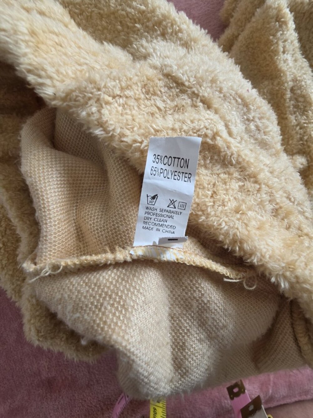 Beige Fleece 3-Piece Pajama Set Robe Tank & Pants w/ Pockets Size M - Picture 11 of 11